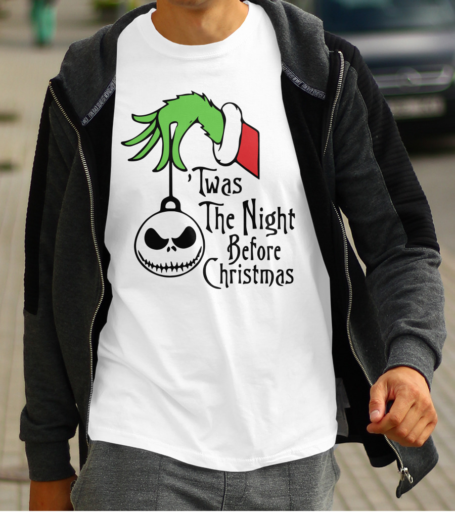 'Twas The Night Before Christmas Grinch Hand Jack Skellington T-Shirt