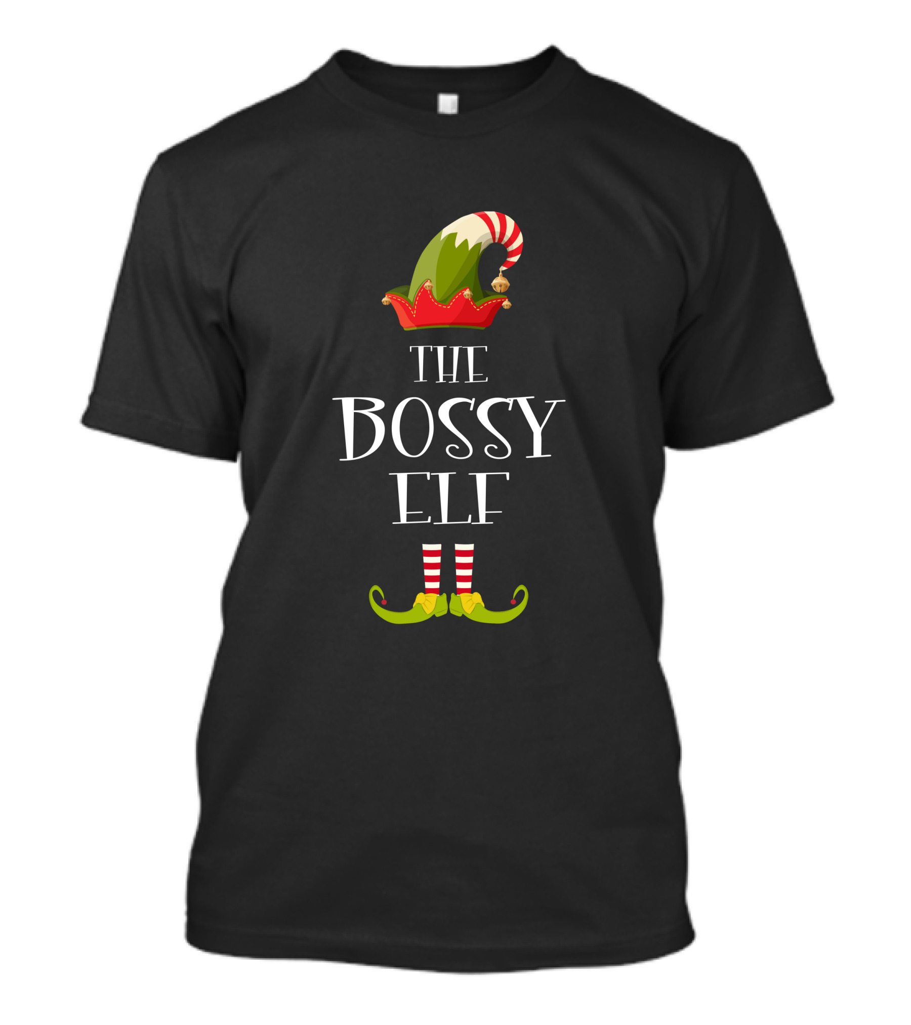 The Bossy Elf Hat And Striped Shoes Christmas T-Shirt