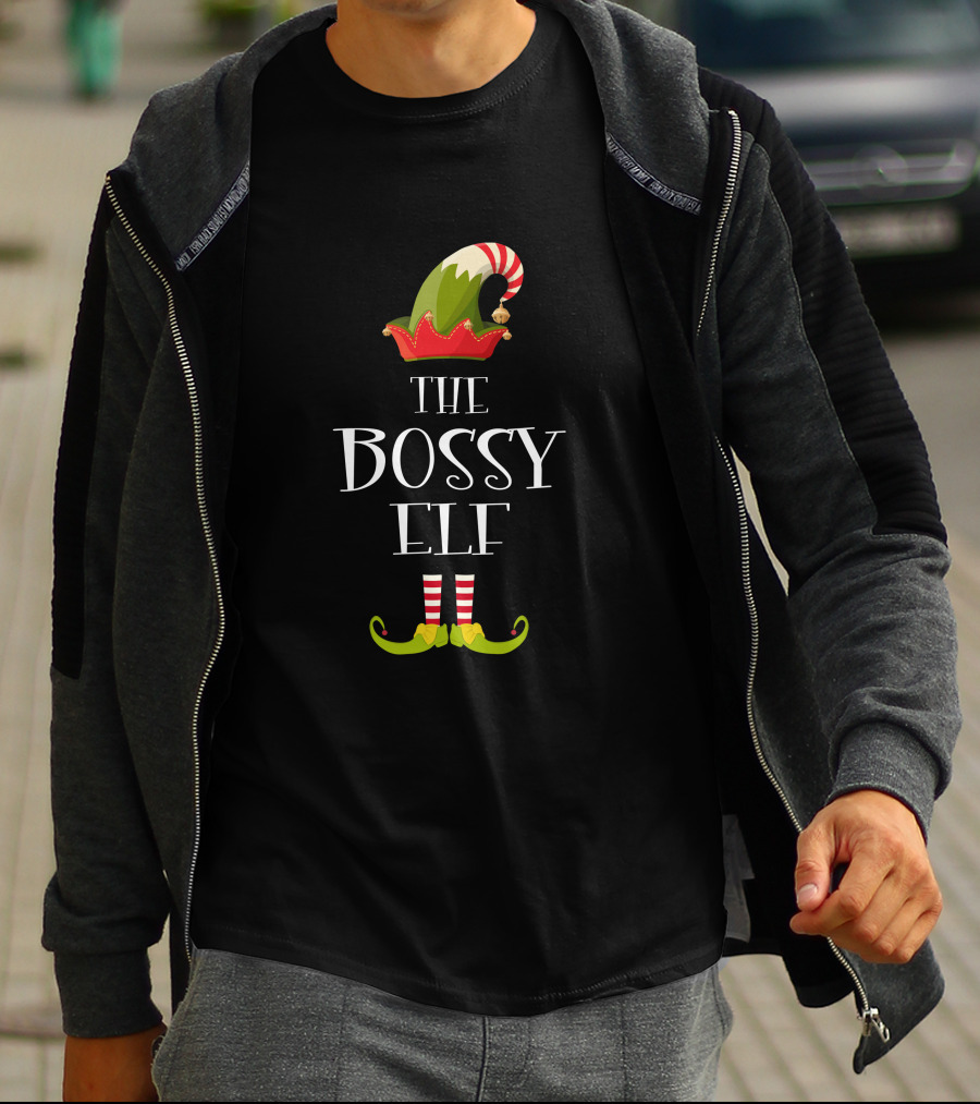 The Bossy Elf Hat And Striped Shoes Christmas T-Shirt