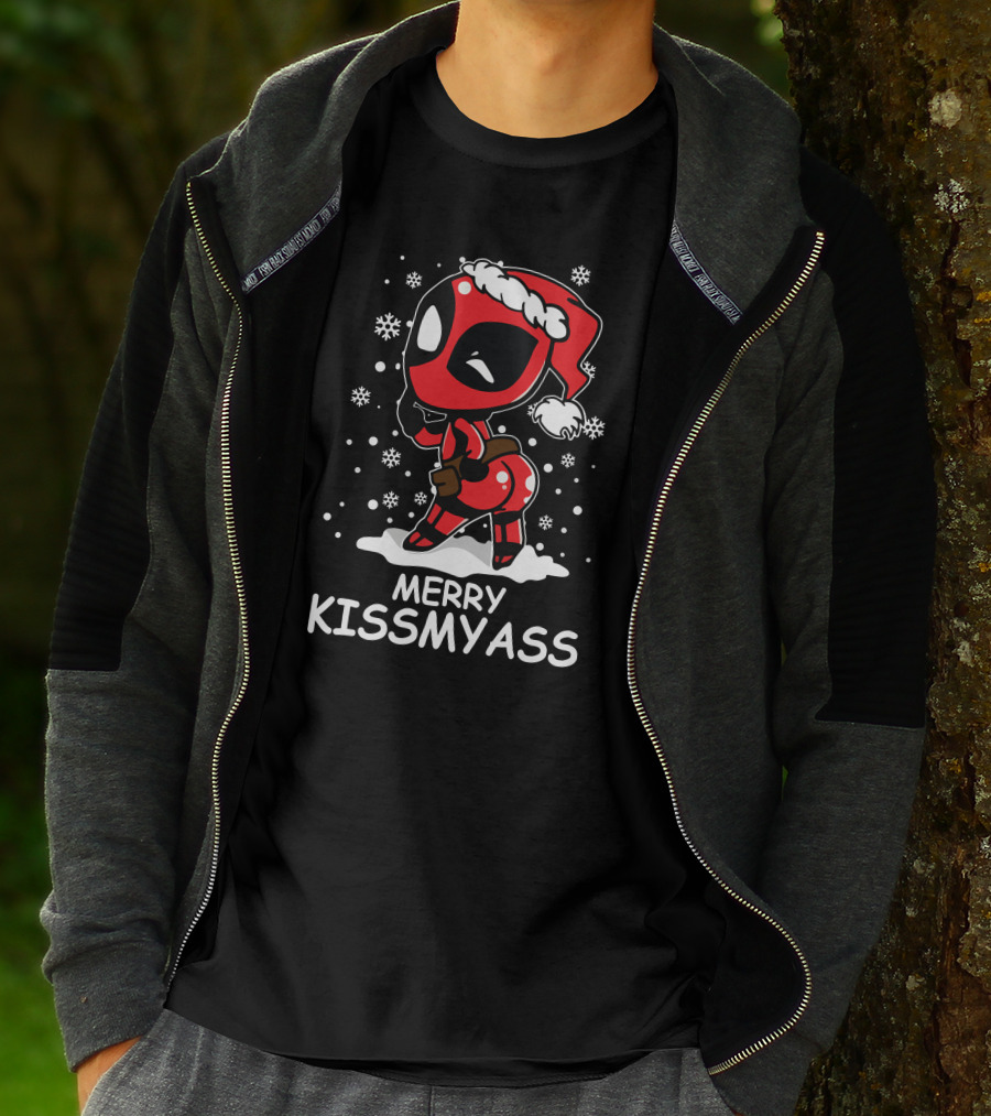 Merry KissMyAss Deadpool Santa Hat Snowflakes T-Shirt