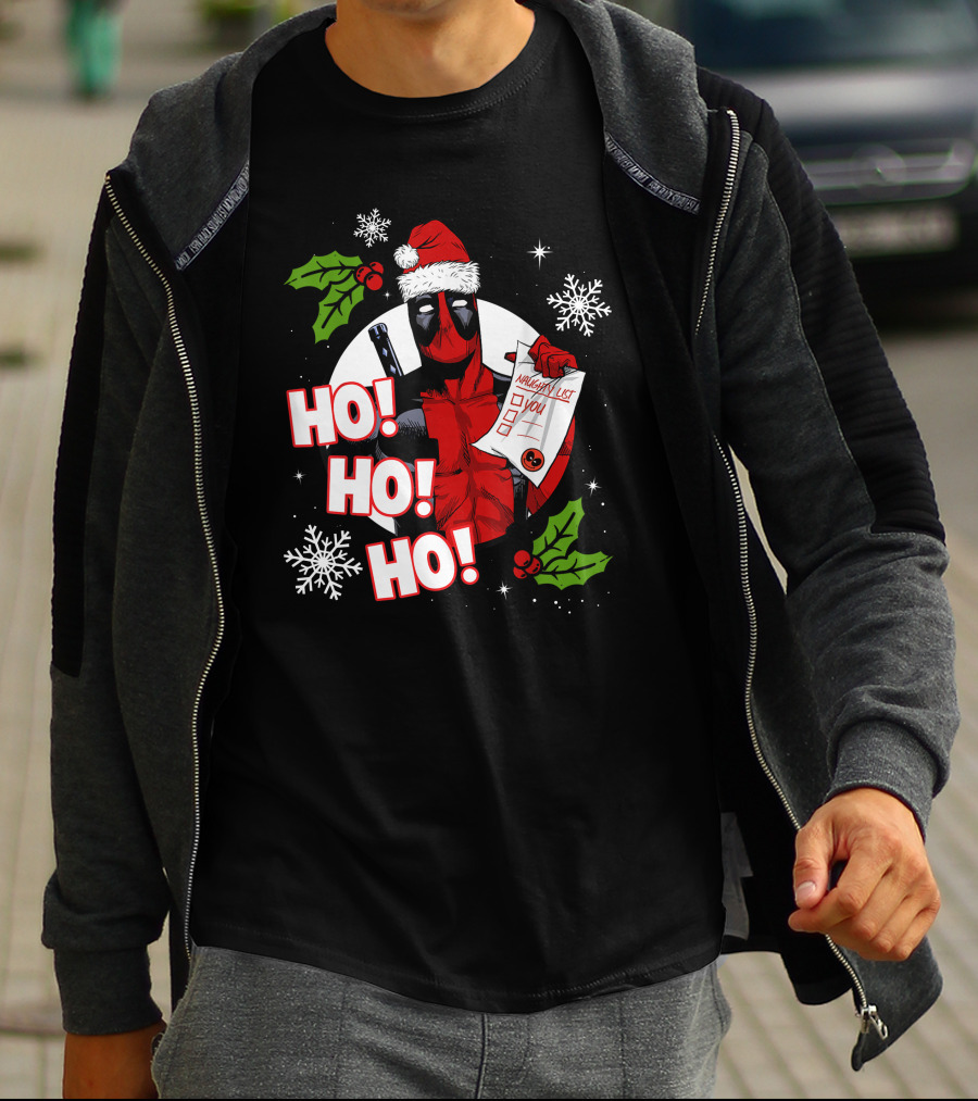 Deadpool Naughty List Ho Ho Ho Christmas T-Shirt