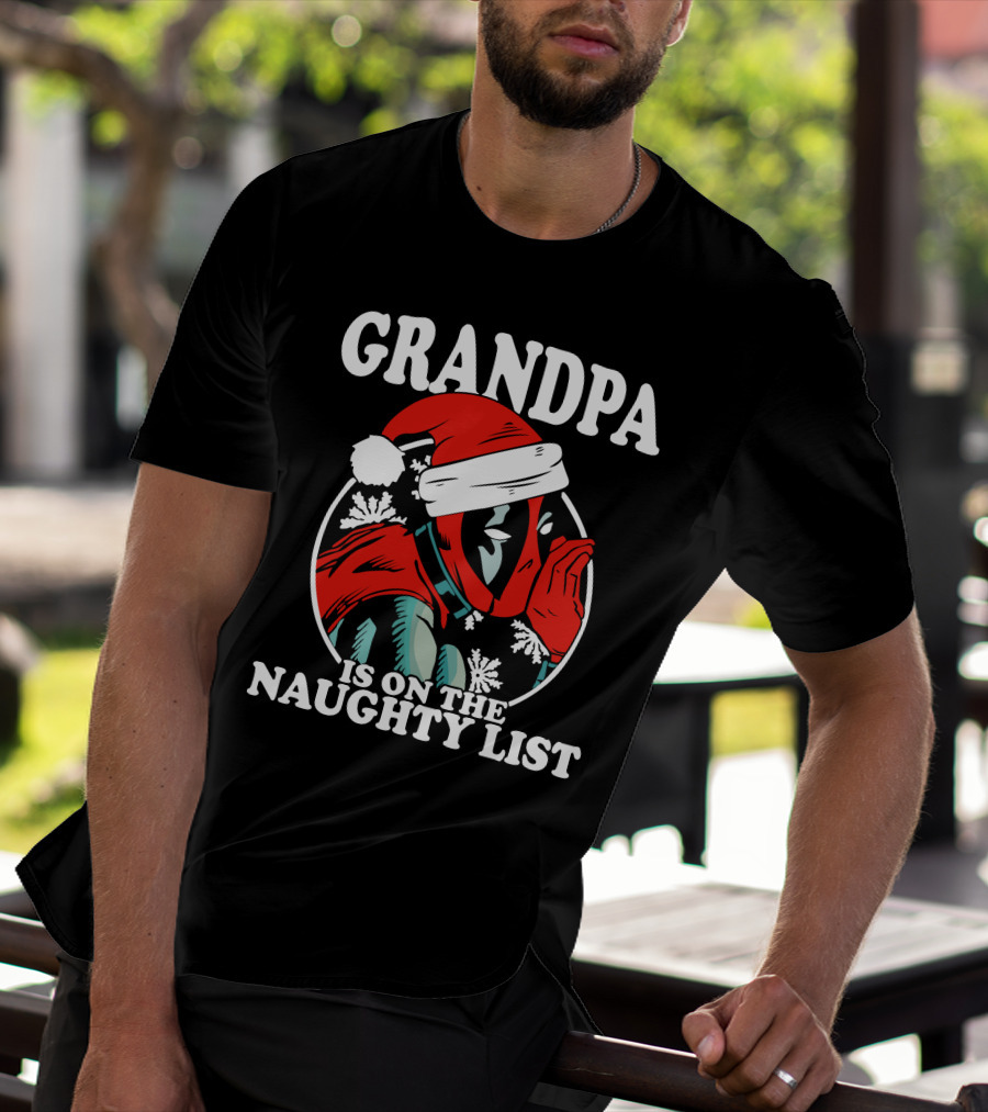 Grandpa Is On The Naughty List Santa Hat Snowflakes T-Shirt