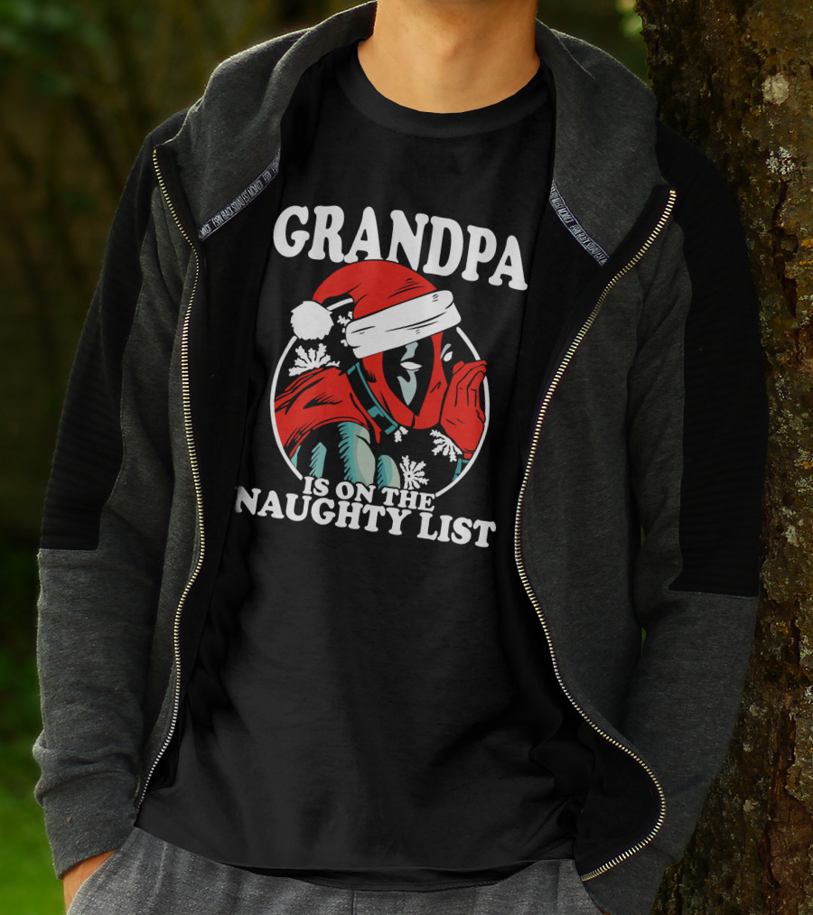Grandpa Is On The Naughty List Santa Hat Snowflakes T-Shirt