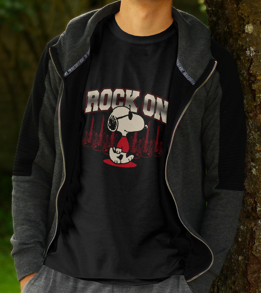 Snoopy Rock On With Guitar Backdrop T-Shirt