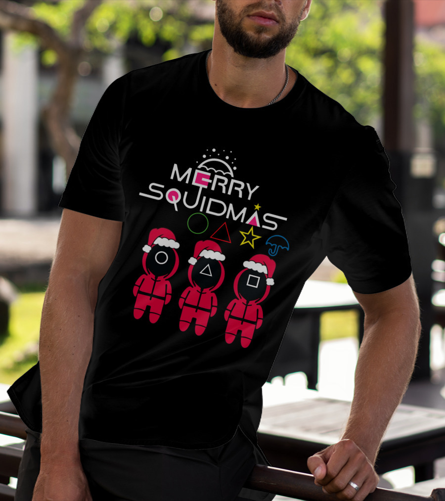 Merry Squidmas Santa Suit Guards Holiday Symbols T-Shirt