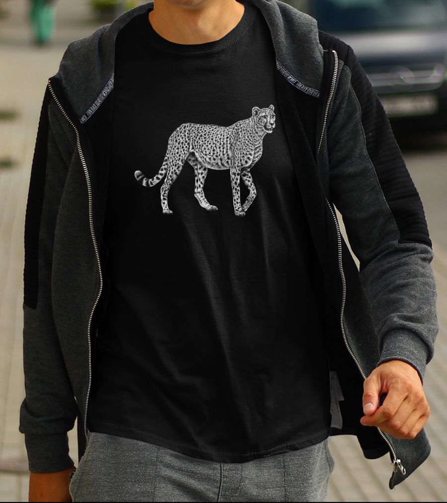 African Cheetah Big Cat Detailed Ink Drawing T-Shirt