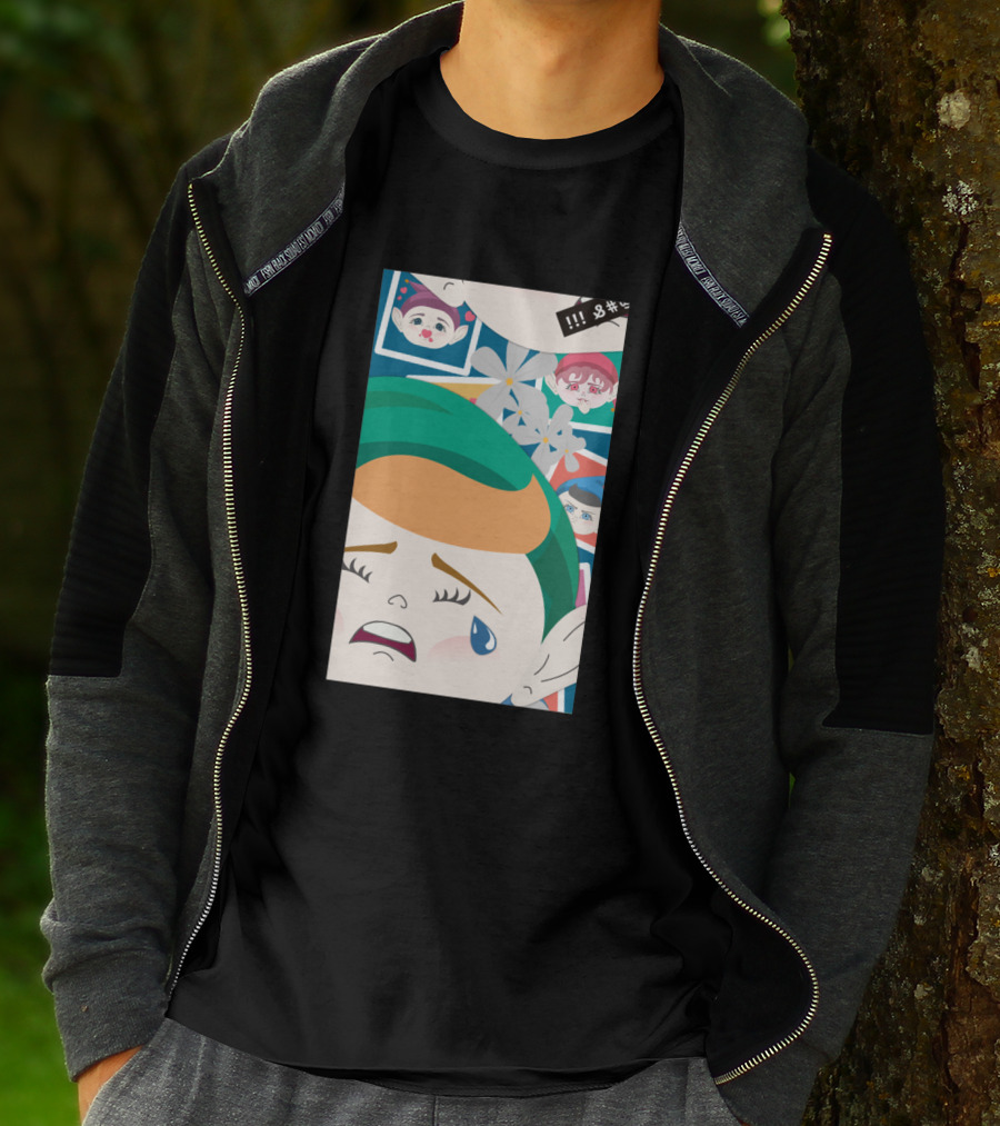 All Out Weeping Piximoji With Floral Background And Expressive Faces T-Shirt