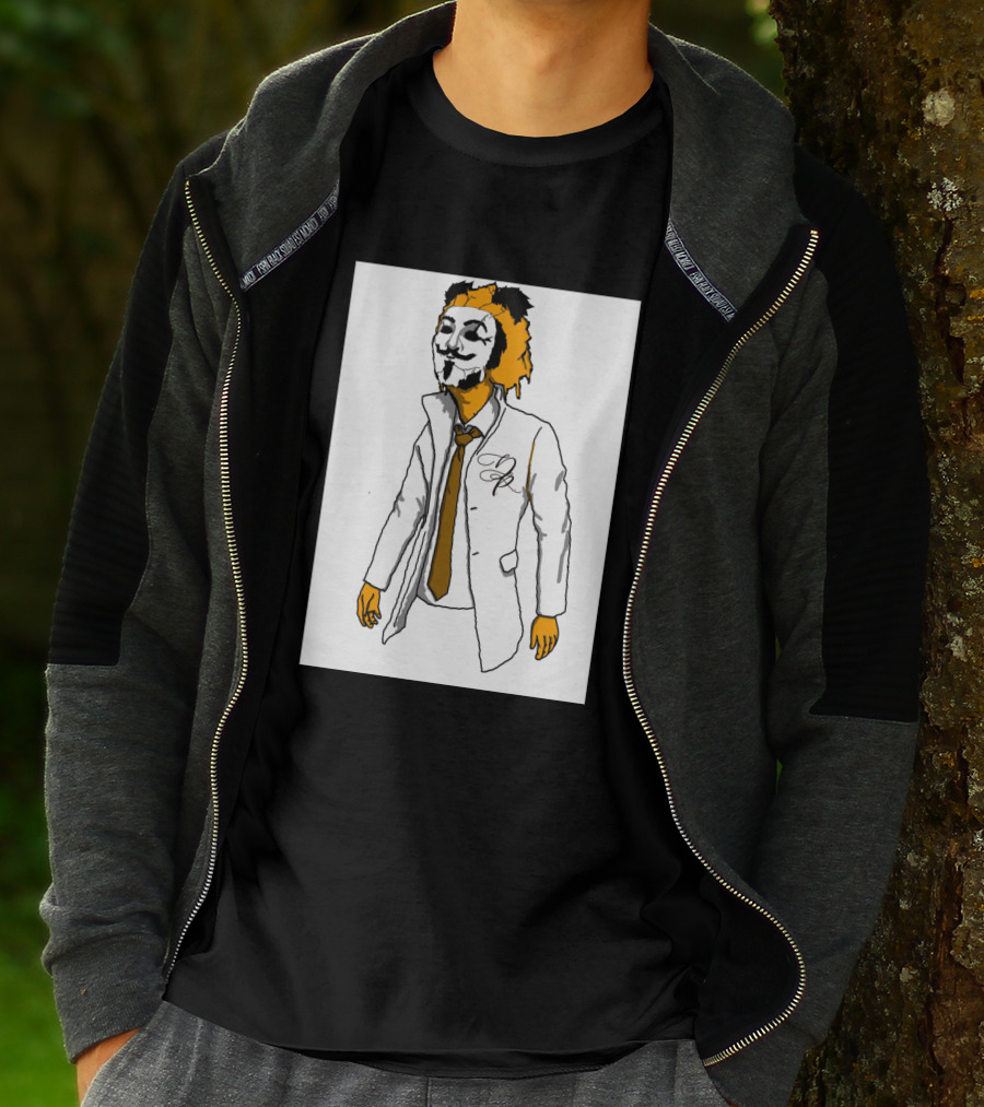 Guy Fawkes Mask Lion Hybrid With White Coat And Tie T-Shirt