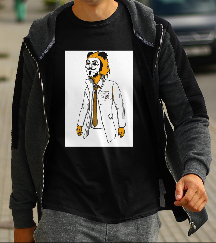 Guy Fawkes Mask Lion Hybrid With White Coat And Tie T-Shirt