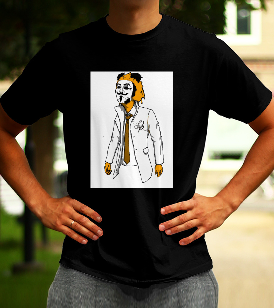 Guy Fawkes Mask Lion Hybrid With White Coat And Tie T-Shirt