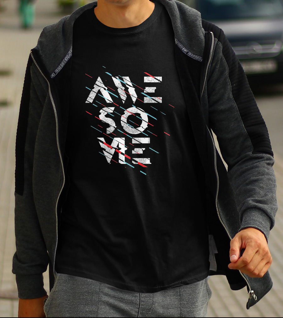 AWESOME Type 1718014 Geometric Glitch Text T-Shirt