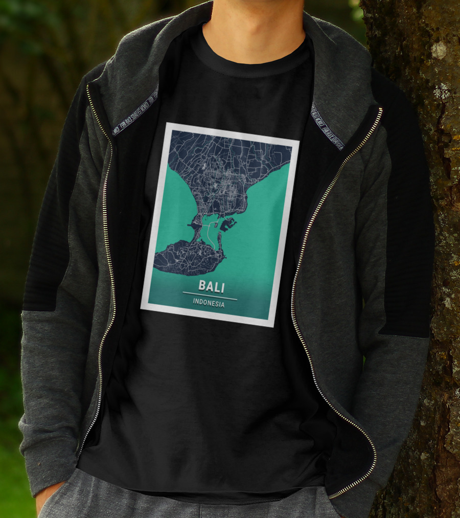 Bali Indonesia Blue Dark City Map 17308 Urban Grid T-Shirt