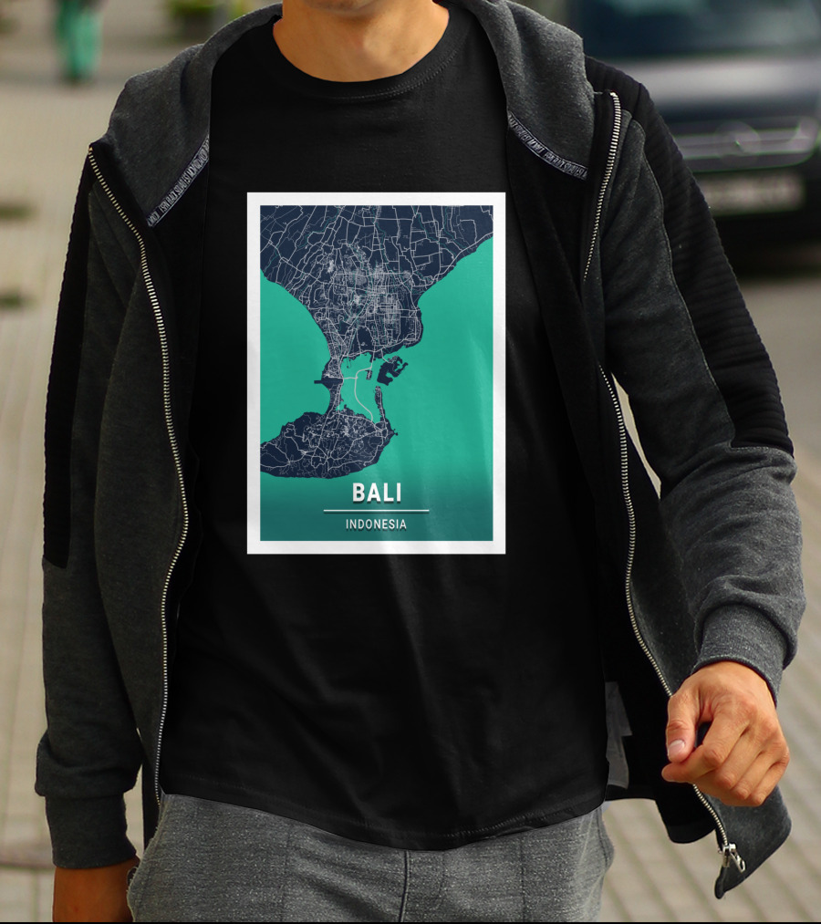 Bali Indonesia Blue Dark City Map 17308 Urban Grid T-Shirt