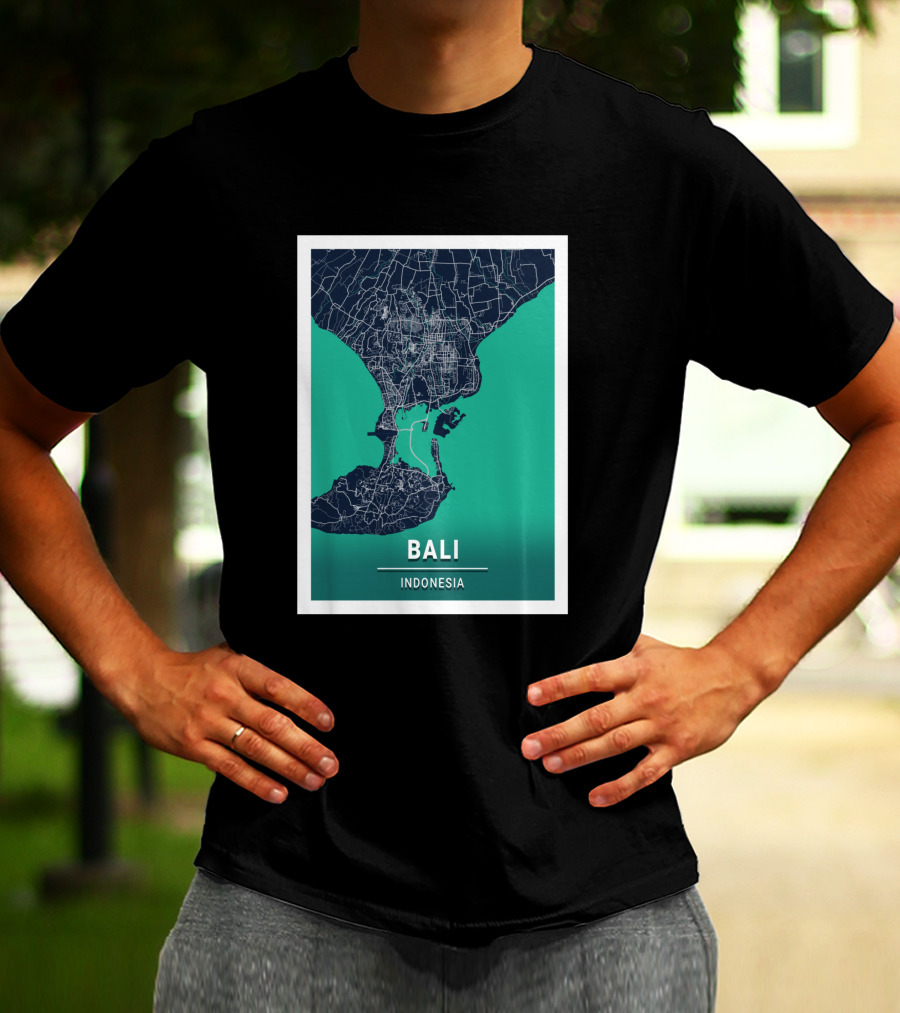 Bali Indonesia Blue Dark City Map 17308 Urban Grid T-Shirt