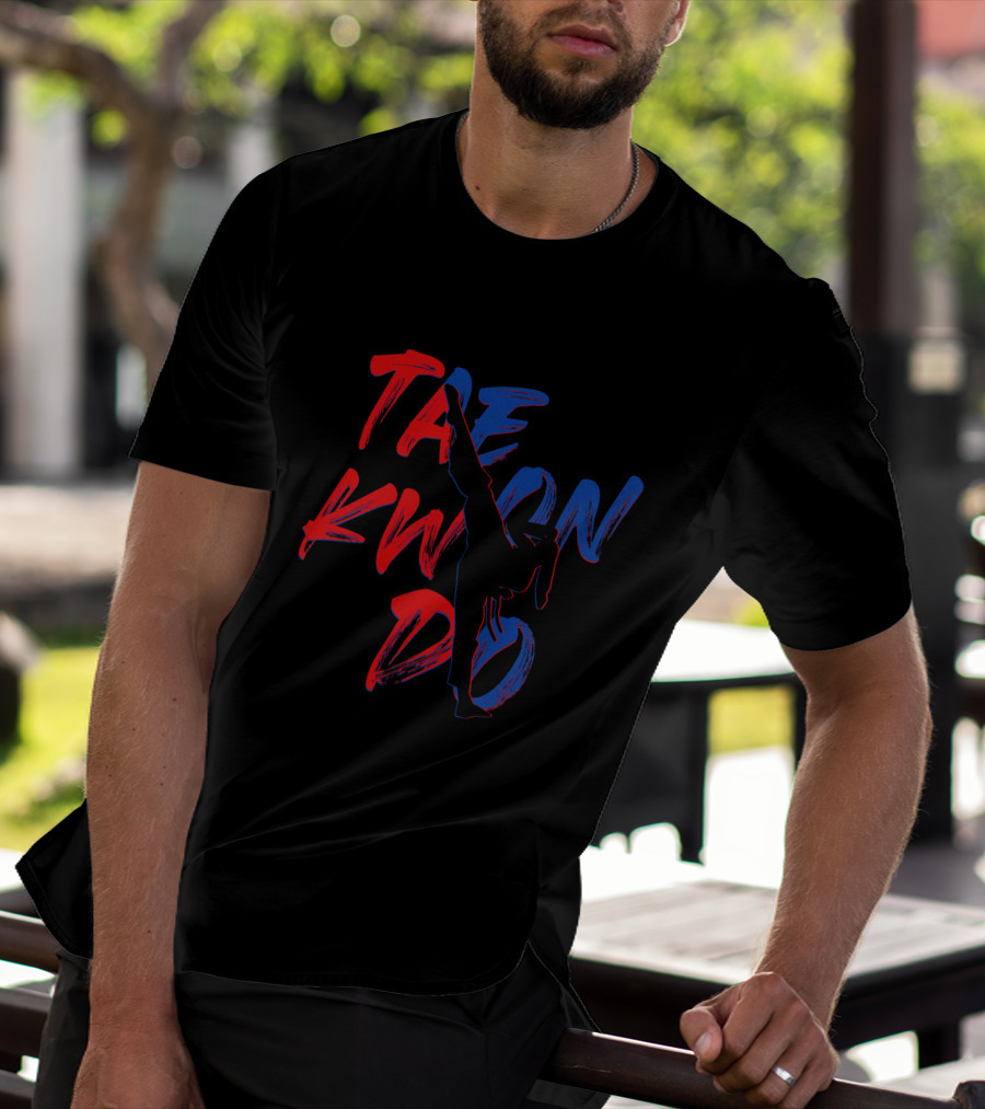 TAEKWONDO Girl Kicking Silhouette Red Blue T-Shirt