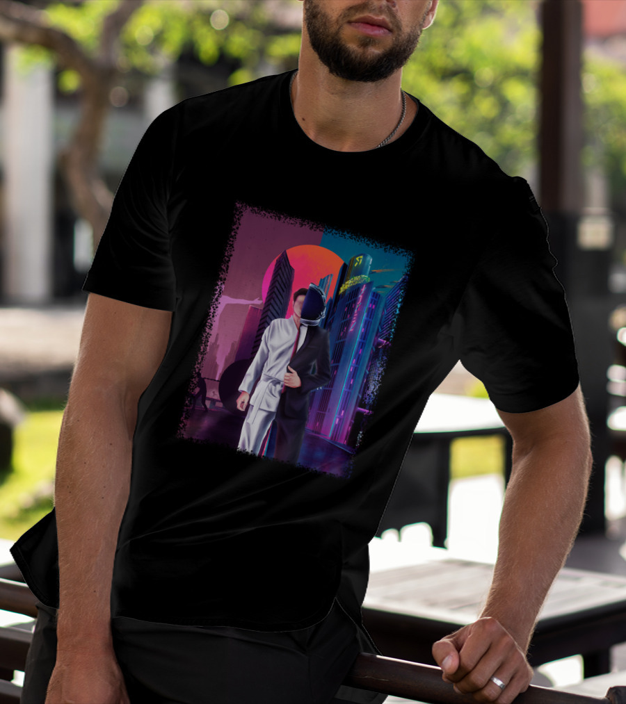 Half Taekwondo Spaceman Futuristic Cityscape Duality T-Shirt