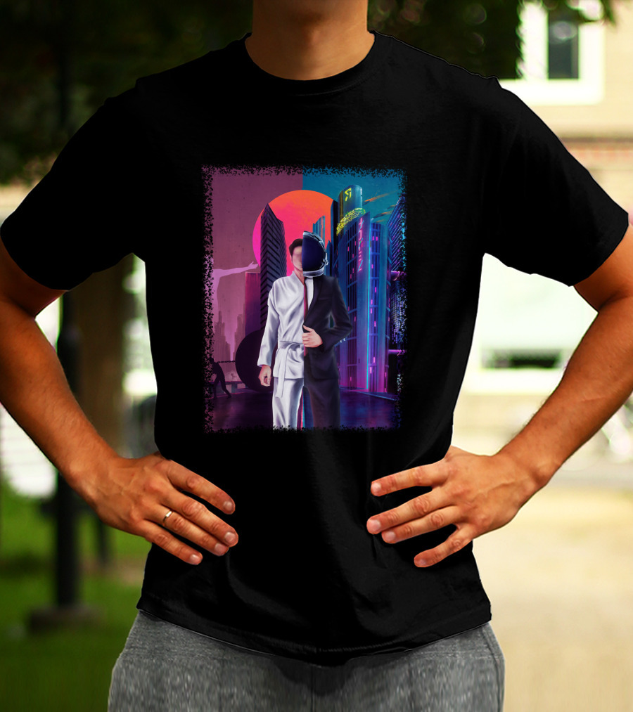 Half Taekwondo Spaceman Futuristic Cityscape Duality T-Shirt