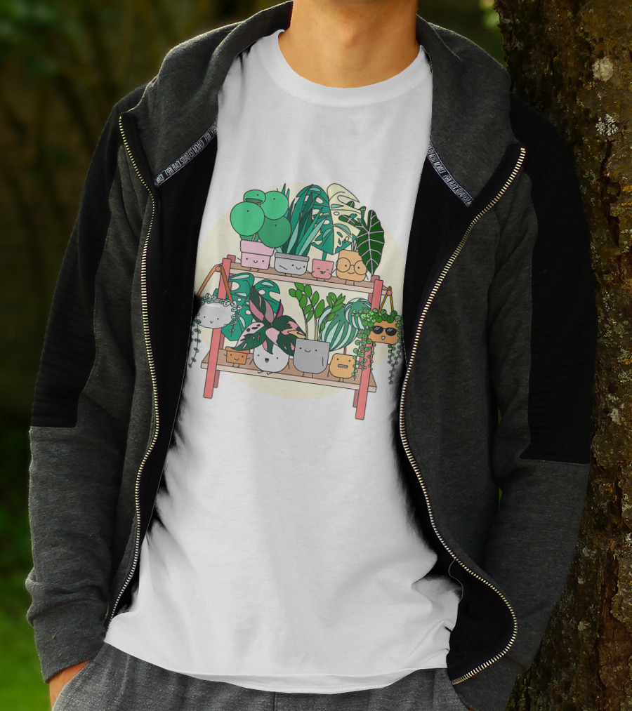 Little Joyful Plant Stand With Happy Houseplants T-Shirt