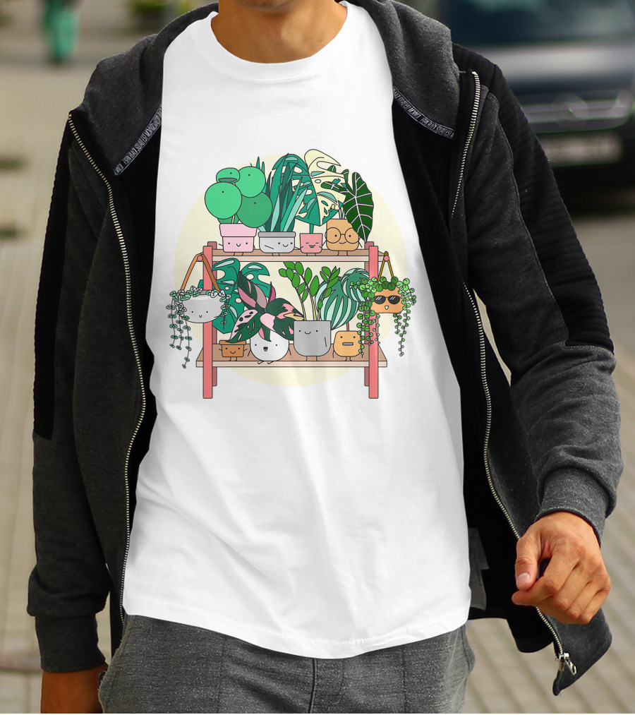 Little Joyful Plant Stand With Happy Houseplants T-Shirt