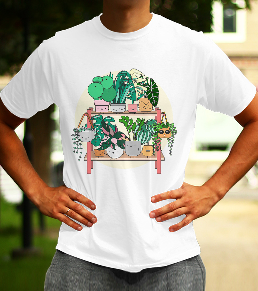Little Joyful Plant Stand With Happy Houseplants T-Shirt