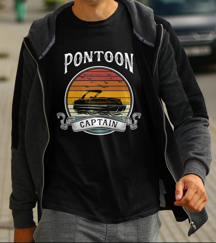 Pontoon Captain Retro Sunset Boat T-Shirt