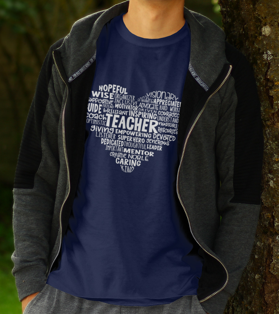 Teacher Heart Hopeful Wise Empowering Inspiring Mentor Visionary Caring T-Shirt