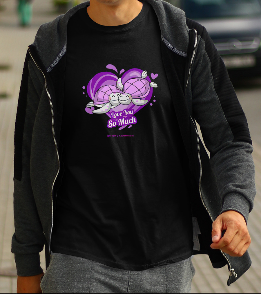 Love You So Much Epilepsy Awareness Purple Turtles Heart T-Shirt