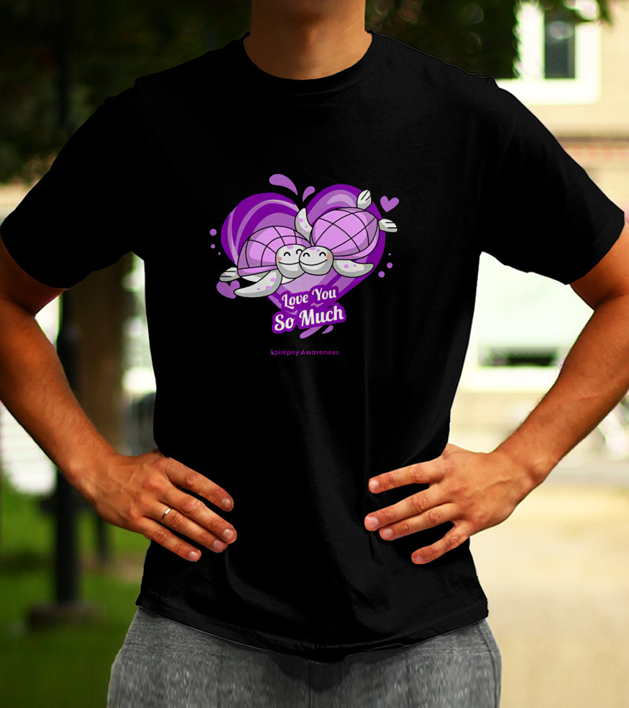 Love You So Much Epilepsy Awareness Purple Turtles Heart T-Shirt