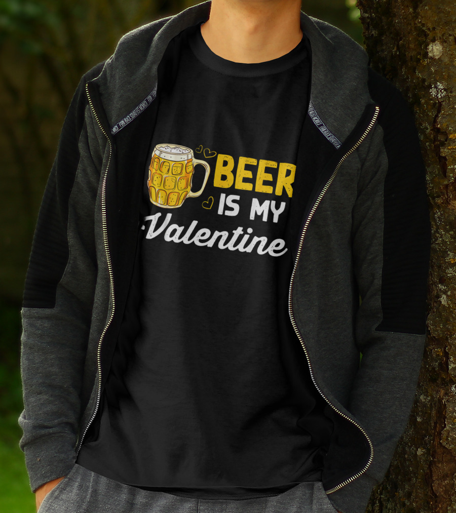 Beer Is My Valentine Mug Hearts T-Shirt