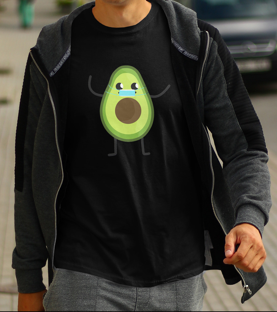 Avogato Avocado Wearing Mask Cute Fruit Character T-Shirt