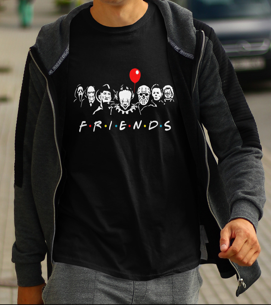 Horror Movie Friends Parody With Iconic Characters And Balloon T-Shirt
