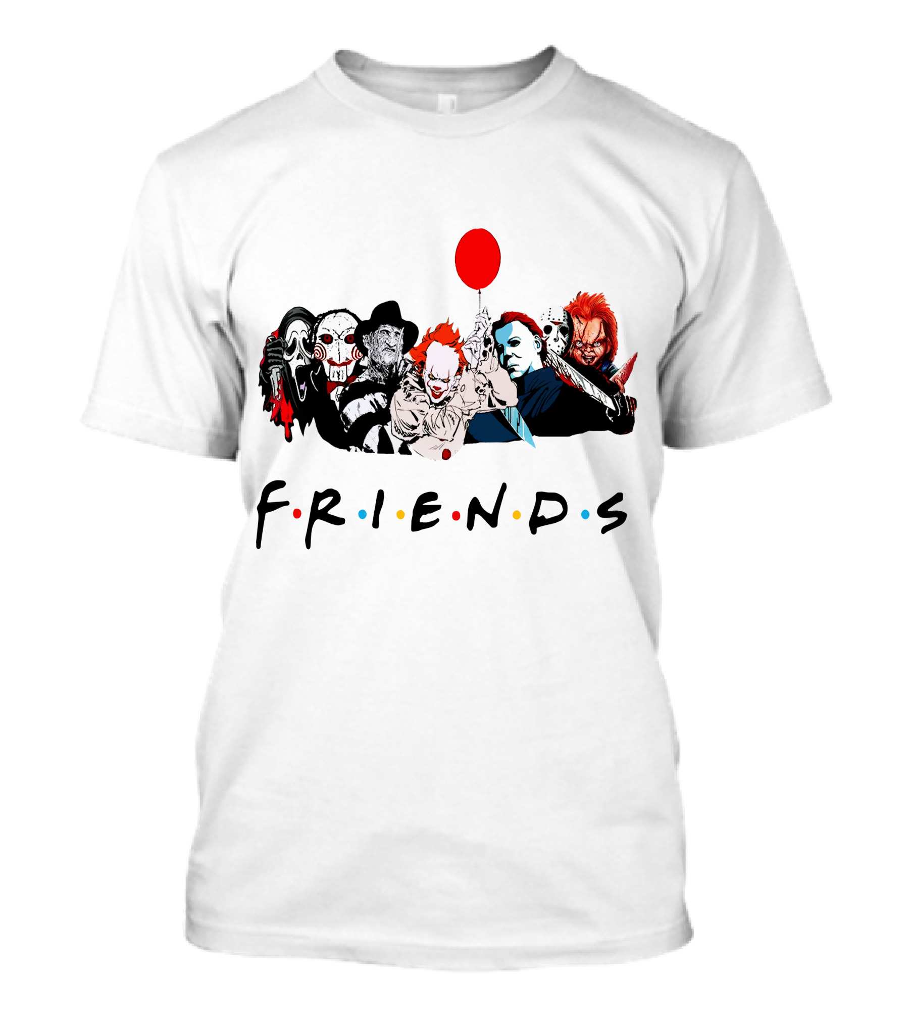 Friends Horror Movie Icons Parody Balloon Mask Knife T-Shirt