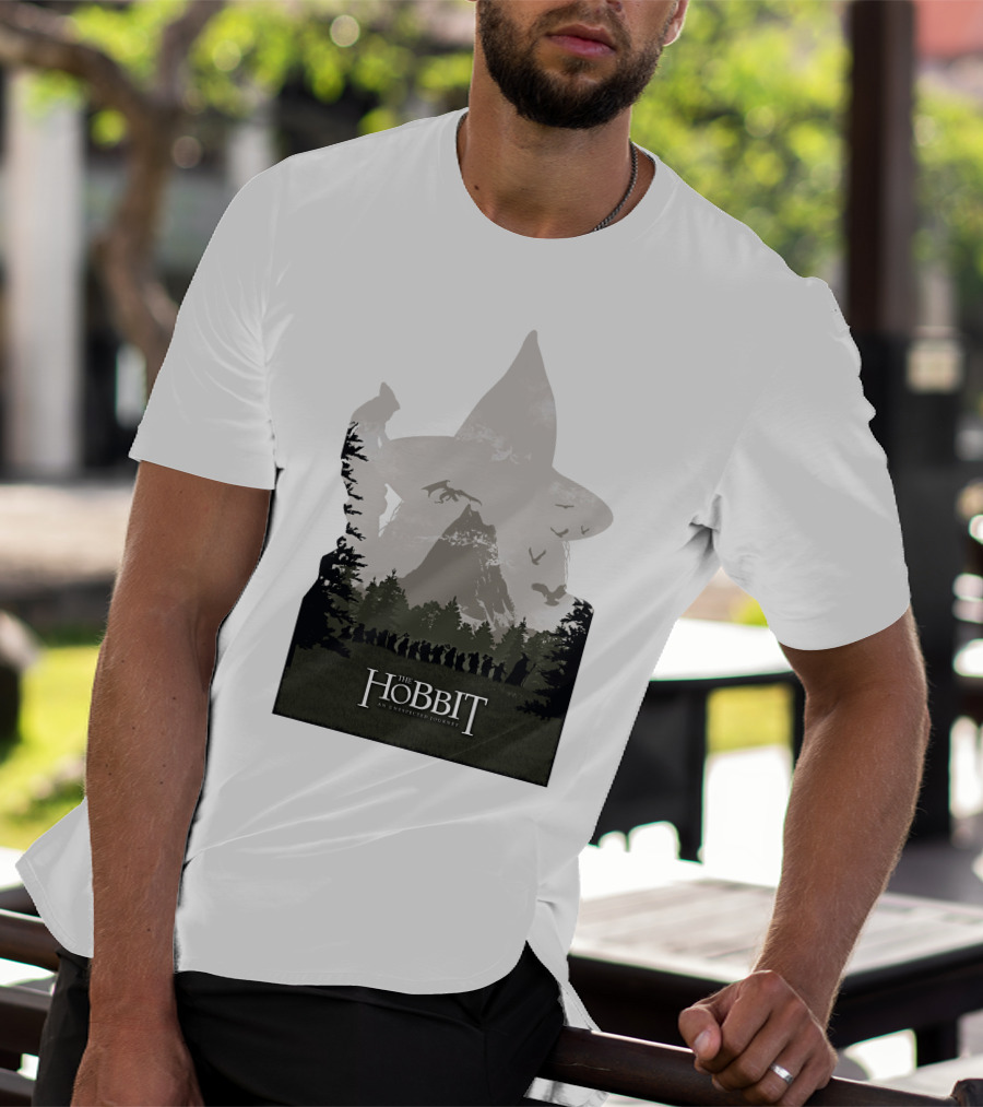 The Hobbit An Unexpected Journey Silhouette Scene With Gandalf Hat And Forest Background T-Shirt
