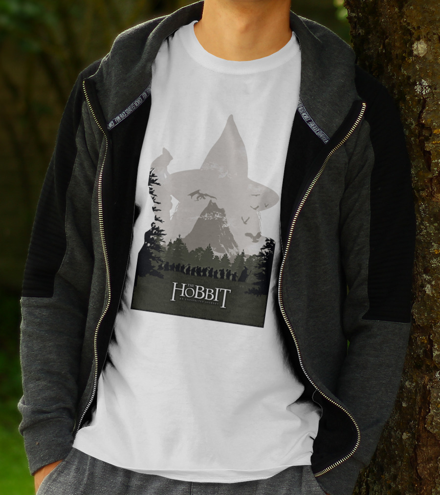The Hobbit An Unexpected Journey Silhouette Scene With Gandalf Hat And Forest Background T-Shirt