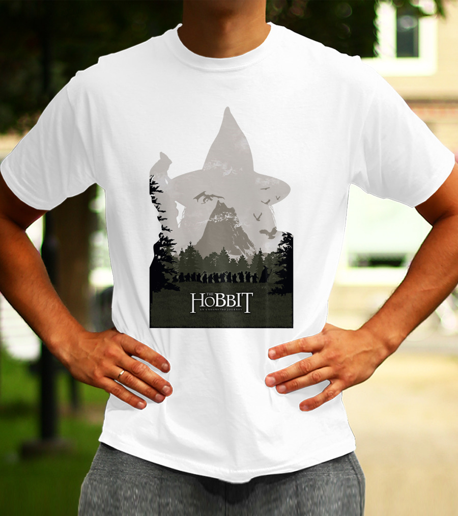 The Hobbit An Unexpected Journey Silhouette Scene With Gandalf Hat And Forest Background T-Shirt