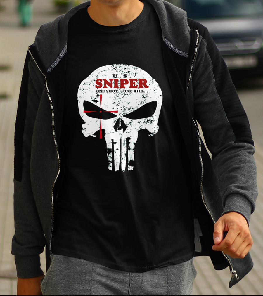 U.S. Sniper One Shot One Kill Skull T-Shirt