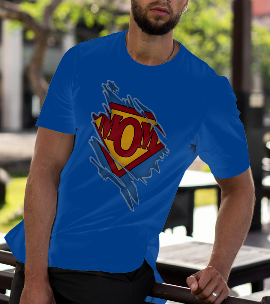 Iconic Super Mom Emblem In Classic Blue And Red T-Shirt