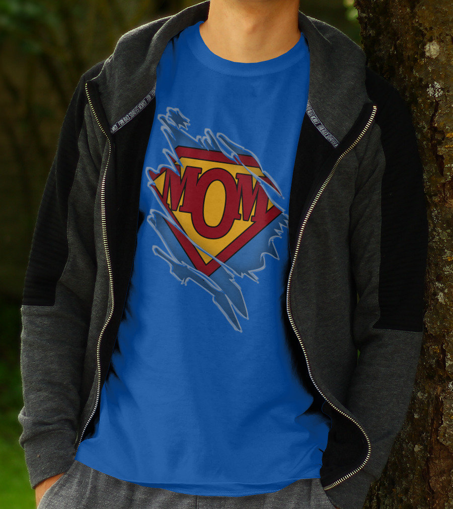 Iconic Super Mom Emblem In Classic Blue And Red T-Shirt