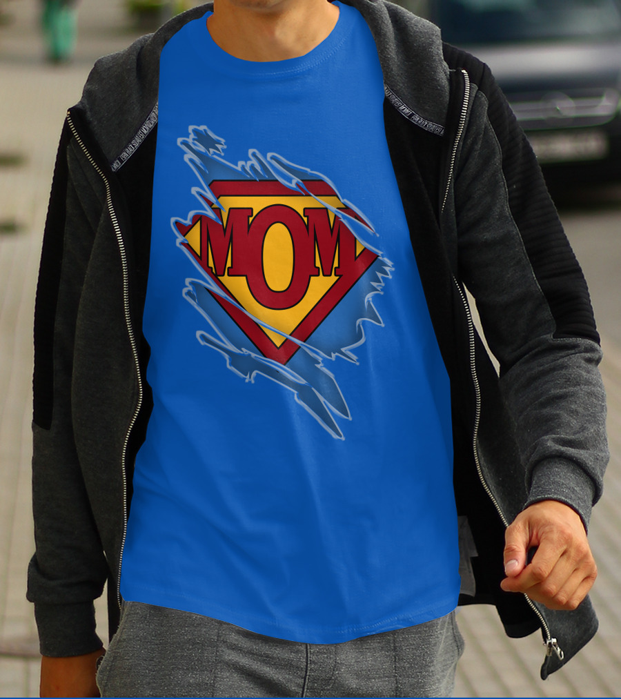 Iconic Super Mom Emblem In Classic Blue And Red T-Shirt