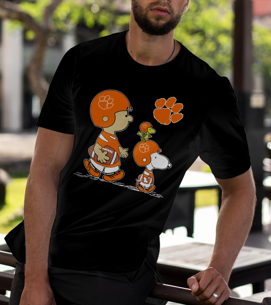 Clemson Tigers Football Cartoon Characters With Paw Prints T-Shirt