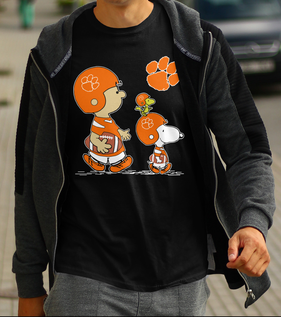 Clemson Tigers Football Cartoon Characters With Paw Prints T-Shirt