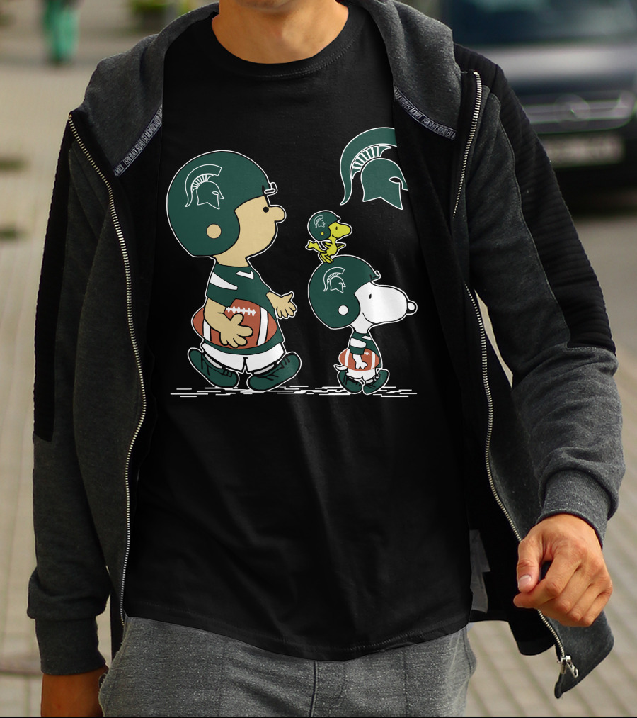 Michigan State Spartans Football Characters In Green Helmets T-Shirt