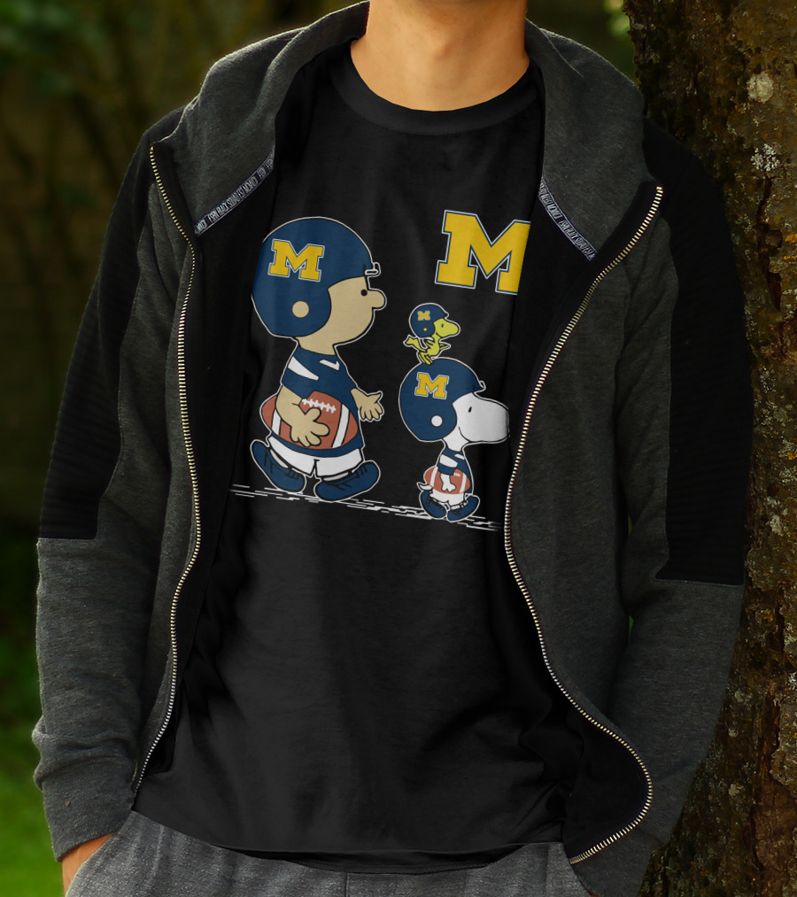 Michigan Wolverines Peanuts Football Characters Charlie Brown Snoopy Woodstock T-Shirt