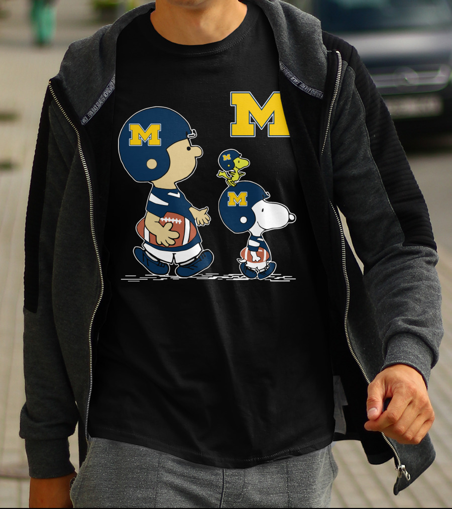 Michigan Wolverines Peanuts Football Characters Charlie Brown Snoopy Woodstock T-Shirt