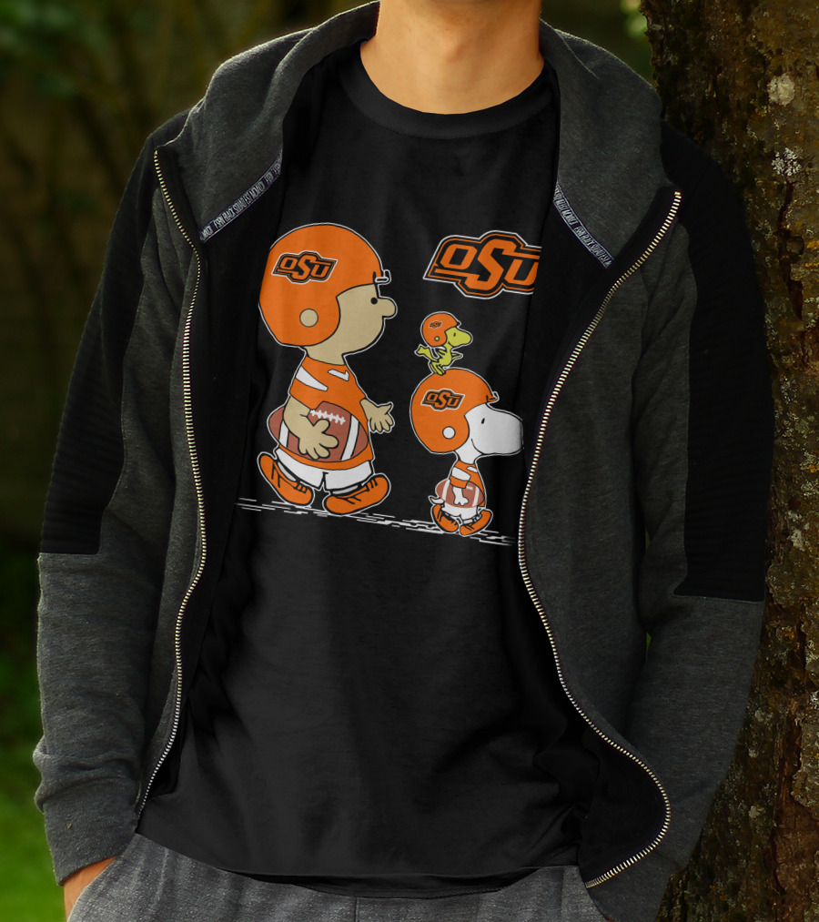 Osu Oklahoma State Cowboys Peanuts Football Collaboration With Snoopy And Woodstock T-Shirt