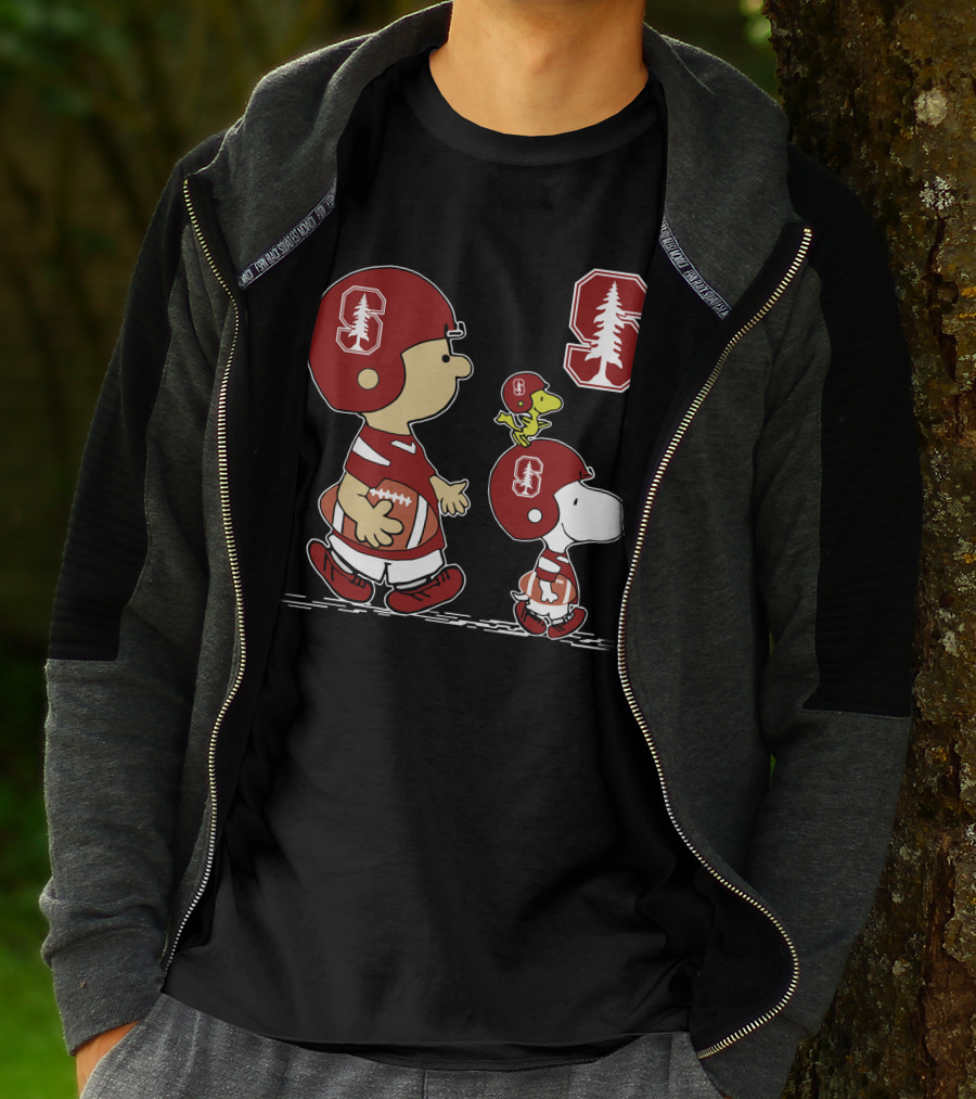 Stanford Cardinal Peanuts Football Characters With Tree T-Shirt