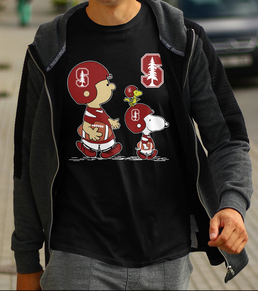 Stanford Cardinal Peanuts Football Characters With Tree T-Shirt