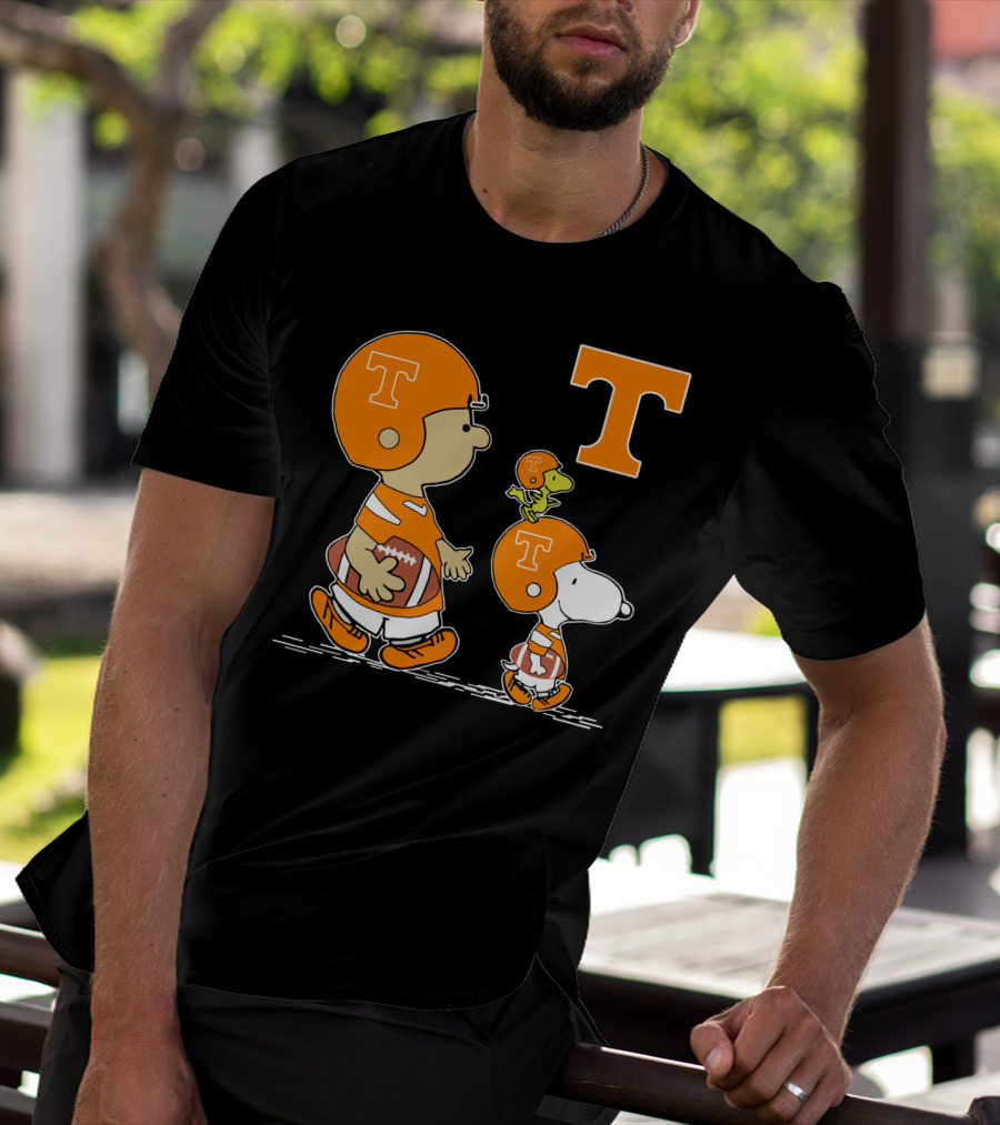 Tennessee Volunteers Peanuts Characters Football Helmet Charlie Brown Snoopy Woodstock T-Shirt