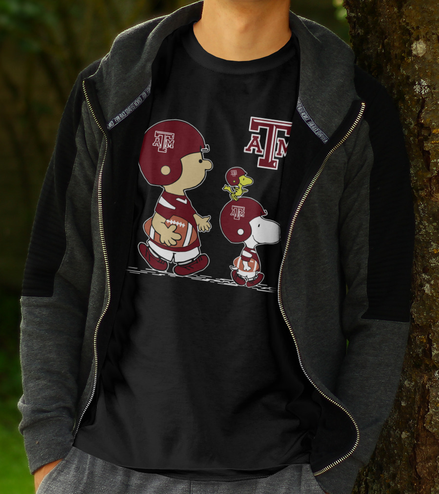 Texas A&M Aggies Peanuts Football Characters Walking T-Shirt