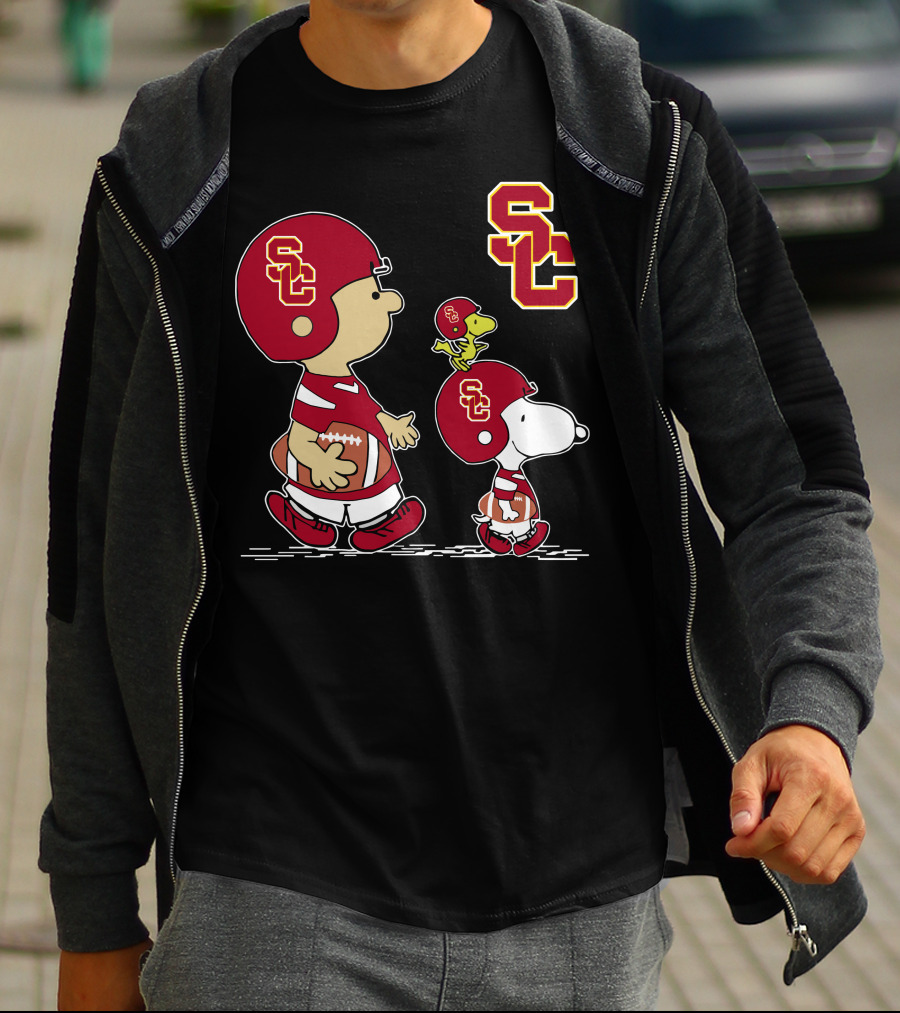 Usc Trojans Sc Football Peanuts Snoopy And Woodstock In Helmets T-Shirt
